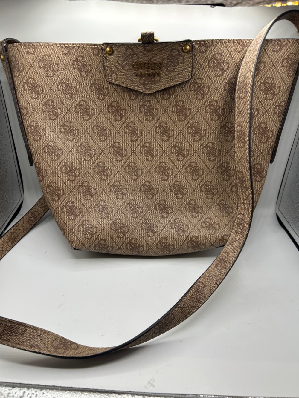 Guess Beige Monogram Crossbody Bag